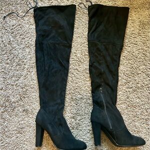 Elegant Black Faux Suede Over-the-Knee Boots Size 8
